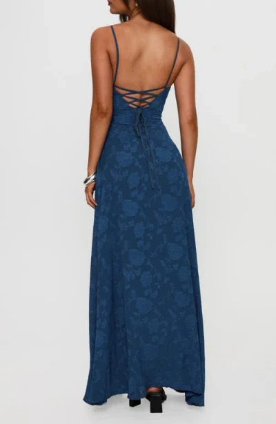 Princess Polly South Of France Floral Devore Cami Lace Up Back Detail Maxi Dress In Blue