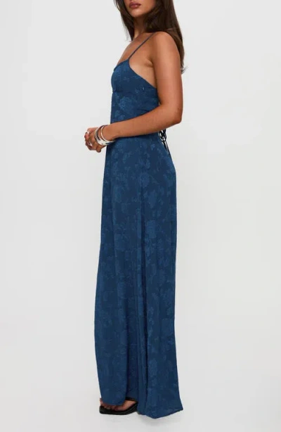 Princess Polly South Of France Floral Devore Cami Lace Up Back Detail Maxi Dress In Blue