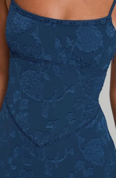 Princess Polly South Of France Floral Devore Cami Lace Up Back Detail Maxi Dress In Blue