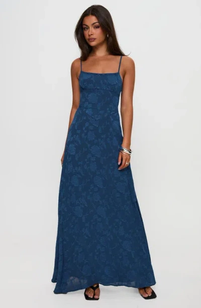 Princess Polly South Of France Floral Devore Cami Lace Up Back Detail Maxi Dress In Blue