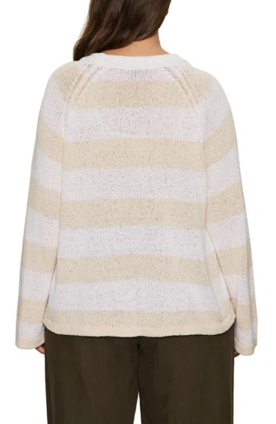 Sanctuary Textured Raglan Crew Sweater In White Light Oat Stripe In White