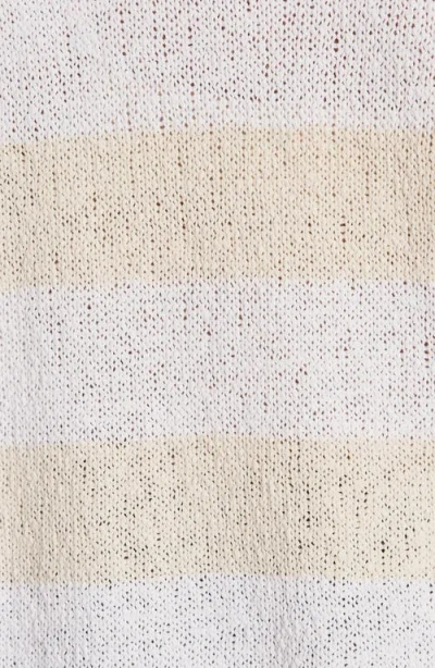 Sanctuary Textured Raglan Crew Sweater In White Light Oat Stripe In White