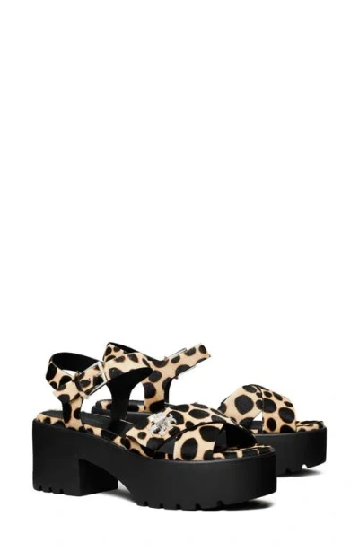 Tory Burch Turnlock Calf Hair Lug-heeled Platform Sandals In Black