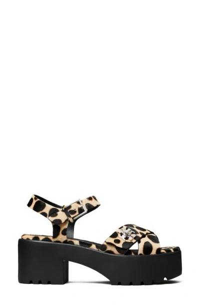 Tory Burch Turnlock Calf Hair Lug-heeled Platform Sandals In Black