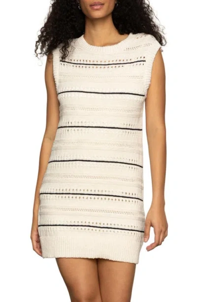 Sanctuary Stripe Pointelle Sleeveless Cotton Mini Sweater Dress In Multi