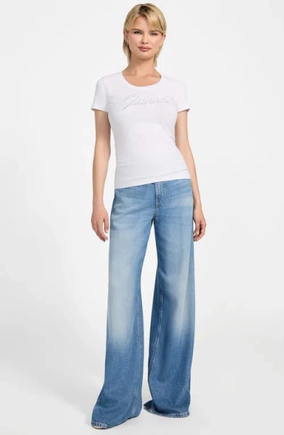 Guess Logo Script T-shirt In White