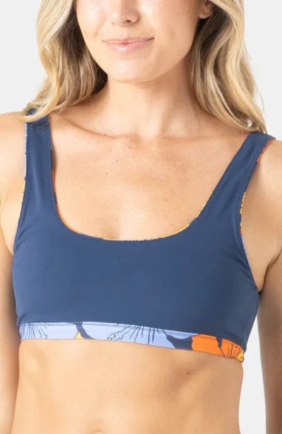 Roxy Surf Sport Reversible Bikini Top In Blue