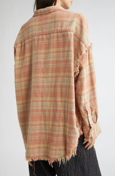 R13 Shredded Seam Drop Neck Plaid Flannel Button-up Shirt In Multi