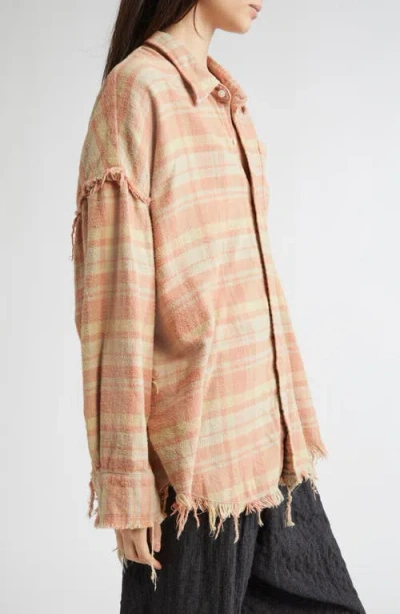 R13 Shredded Seam Drop Neck Plaid Flannel Button-up Shirt In Multi