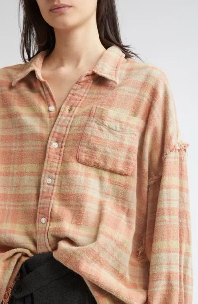 R13 Shredded Seam Drop Neck Plaid Flannel Button-up Shirt In Multi