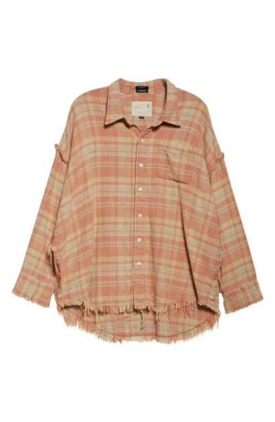 R13 Shredded Seam Drop Neck Plaid Flannel Button-up Shirt In Multi