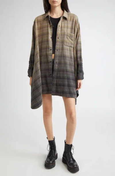 R13 Draped Front Plaid Flannel Button-up Shirt In Multi