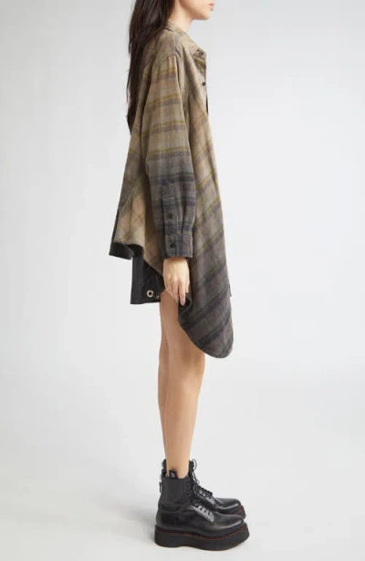 R13 Draped Front Plaid Flannel Button-up Shirt In Multi