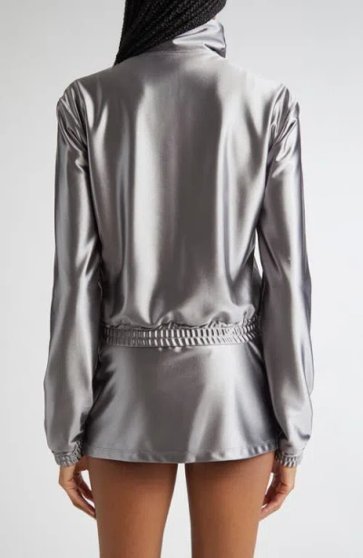 Alexander Wang Shrunken Metallic Faille Jacket In Gray