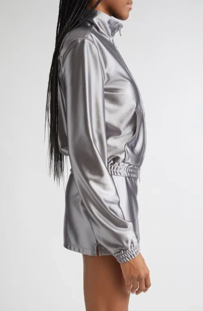 Alexander Wang Shrunken Metallic Faille Jacket In Gray
