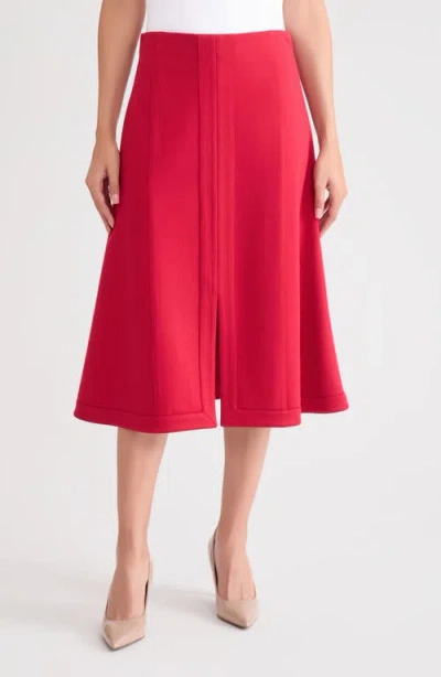 Misook Ponte Front Slit Midi Skirt In Red