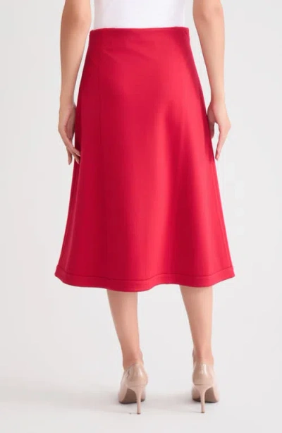 Misook Ponte Front Slit Midi Skirt In Red