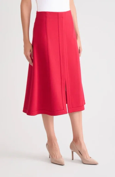 Misook Ponte Front Slit Midi Skirt In Red