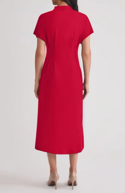 Misook Mock Neck Button Front Midi Dress In Red