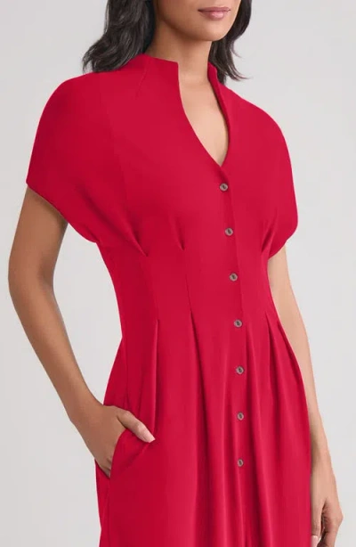 Misook Mock Neck Button Front Midi Dress In Red