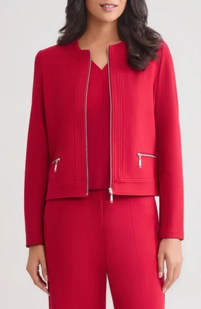 Misook Front Zip Ponte Jacket In Red