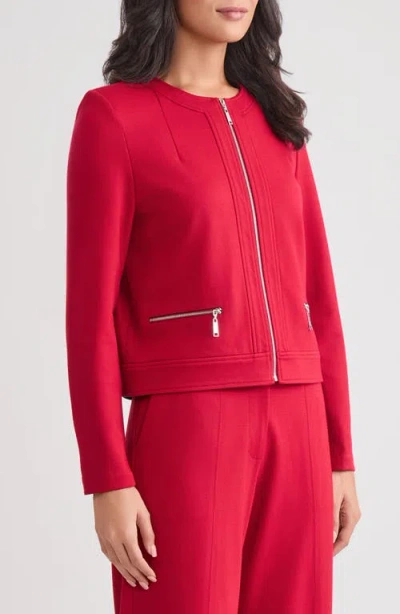 Misook Front Zip Ponte Jacket In Red