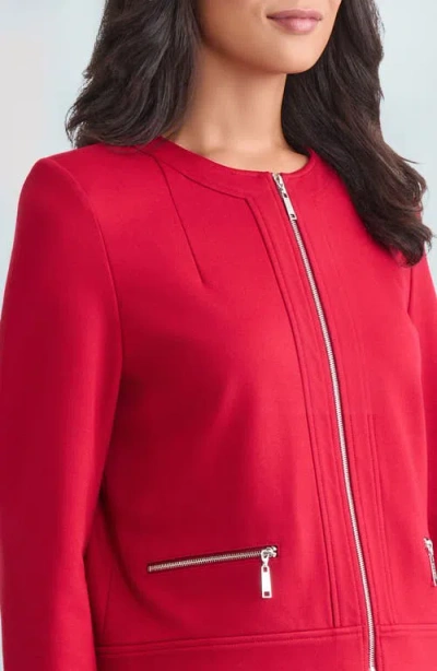 Misook Front Zip Ponte Jacket In Red