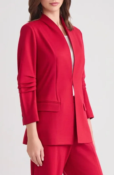 Misook Ruched Sleeve Ponte Jacket In Multi