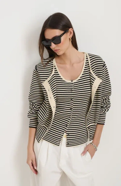 Alex Mill Stripe Puff Sleeve Cardigan In Black