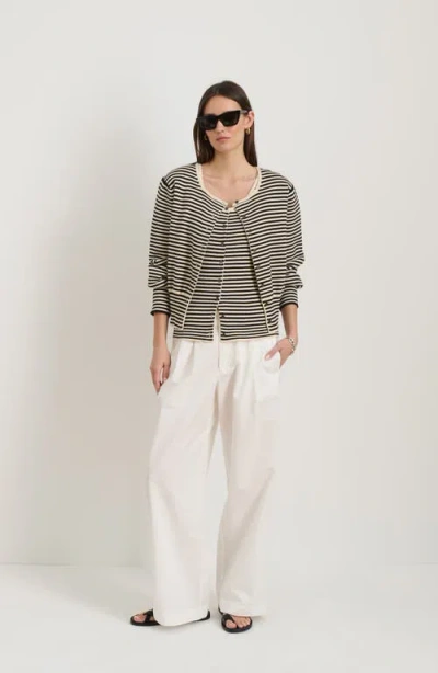 Alex Mill Stripe Puff Sleeve Cardigan In Black