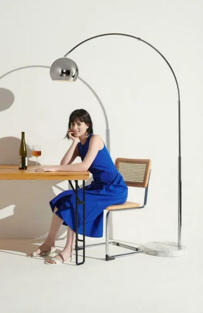 Brightech Olivia 75" Adjustable Led Floor Lamp With Metal Bowl Shade And Marble Base, Bulb Included In Silver