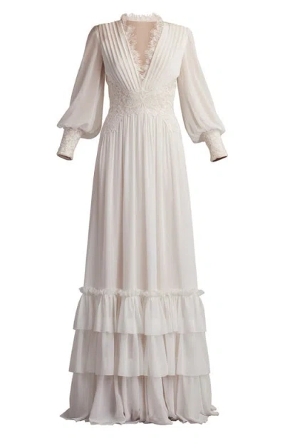 Tadashi Shoji Yv25330l Formal Long Evening Ruffle Dress In Gray