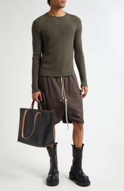 Rick Owens Geo Rib Virgin Wool Sweater In Brown