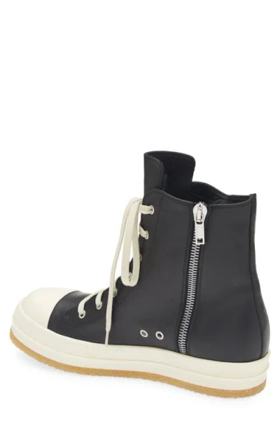 Rick Owens High-top Leather Sneakers With Rubber Toe Cap In Black