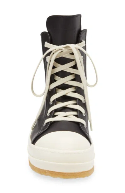 Rick Owens High-top Leather Sneakers With Rubber Toe Cap In Black
