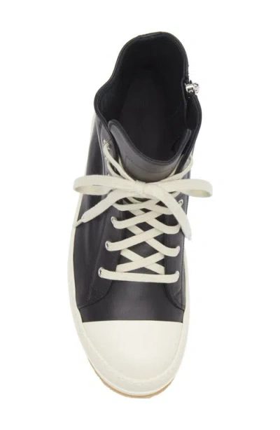 Rick Owens High-top Leather Sneakers With Rubber Toe Cap In Black