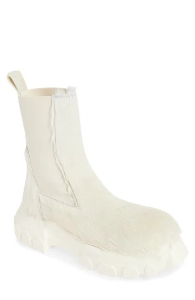 Rick Owens Beatle Bozo Tractor Genuine Calf Hair Chelsea Boot In White