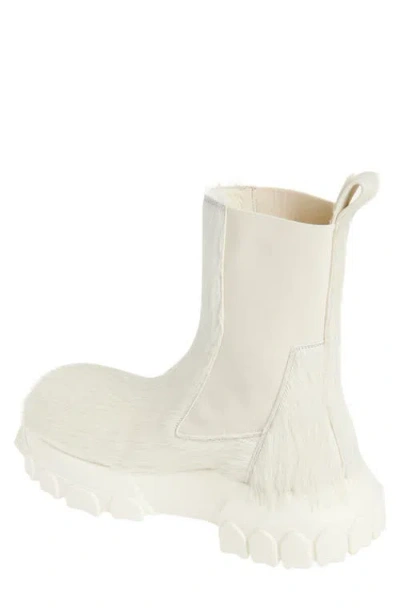 Rick Owens Beatle Bozo Tractor Genuine Calf Hair Chelsea Boot In White