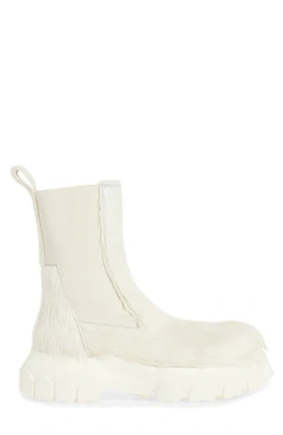Rick Owens Beatle Bozo Tractor Genuine Calf Hair Chelsea Boot In White