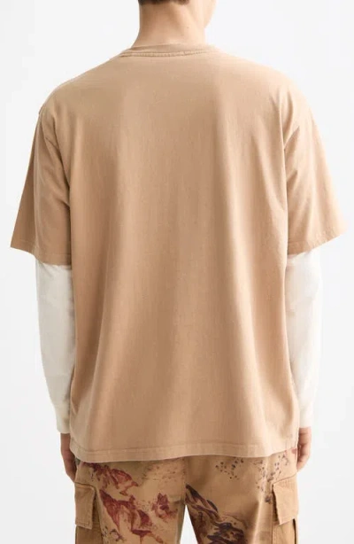 Scotch & Soda Loose Fit Mountain Print Overdye Cotton T-shirt In Brown