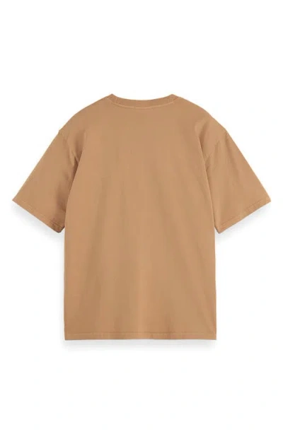 Scotch & Soda Loose Fit Mountain Print Overdye Cotton T-shirt In Brown