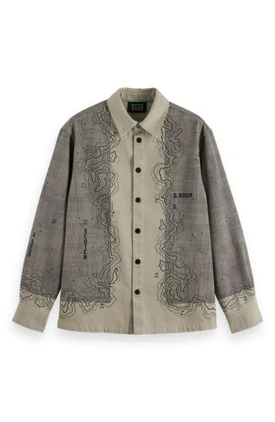 Scotch & Soda Map Graphic Snap-up Overshirt In Neutral