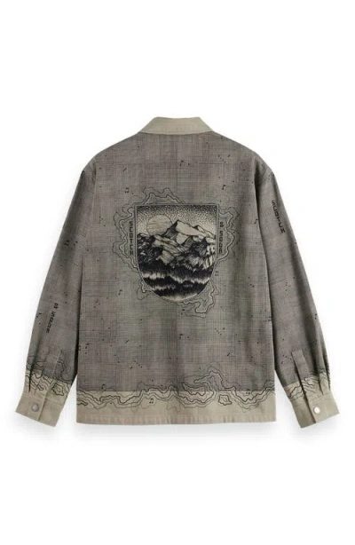 Scotch & Soda Map Graphic Snap-up Overshirt In Neutral