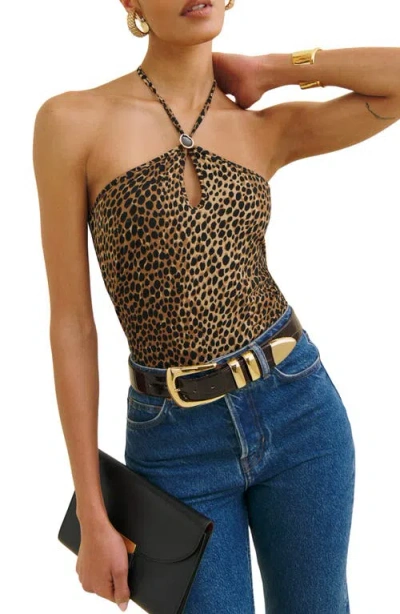 Reformation Juniper Halter Top In Animal Print
