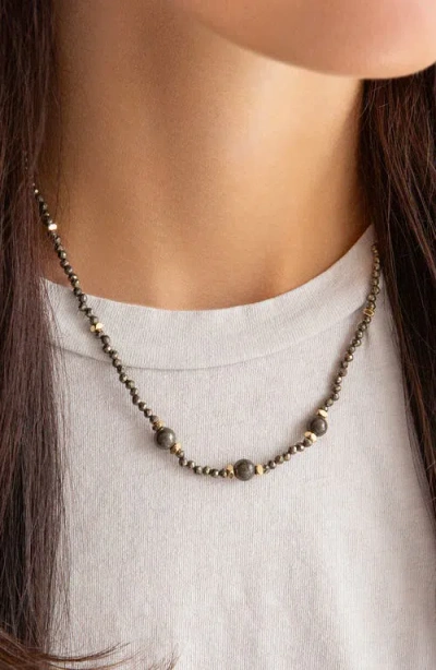 Marlyn Schiff Natural Stone Beaded Necklace In Gold