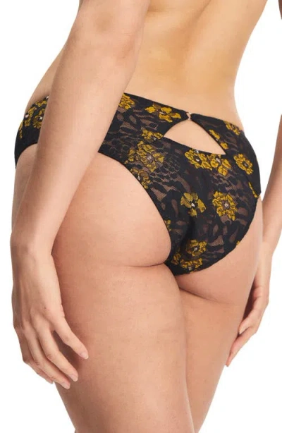 Savage X Fenty Feline Floral High Rise Thong In Black