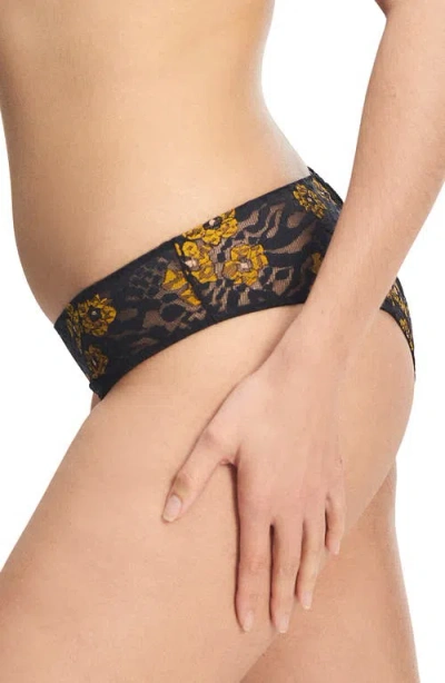 Savage X Fenty Feline Floral High Rise Thong In Black