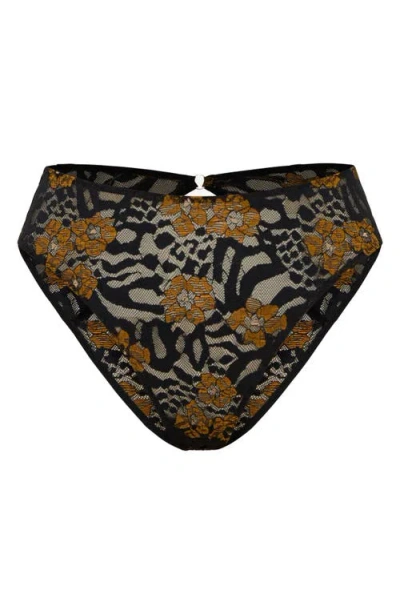 Savage X Fenty Feline Floral High Rise Thong In Black