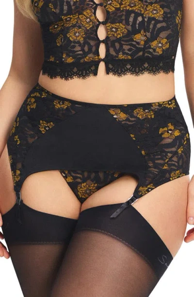 Savage X Fenty Feline Floral Garter Skirt In Black