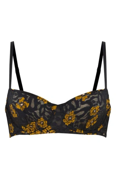 Savage X Fenty Feline Floral Lace Unlined Balconette Bra In Black